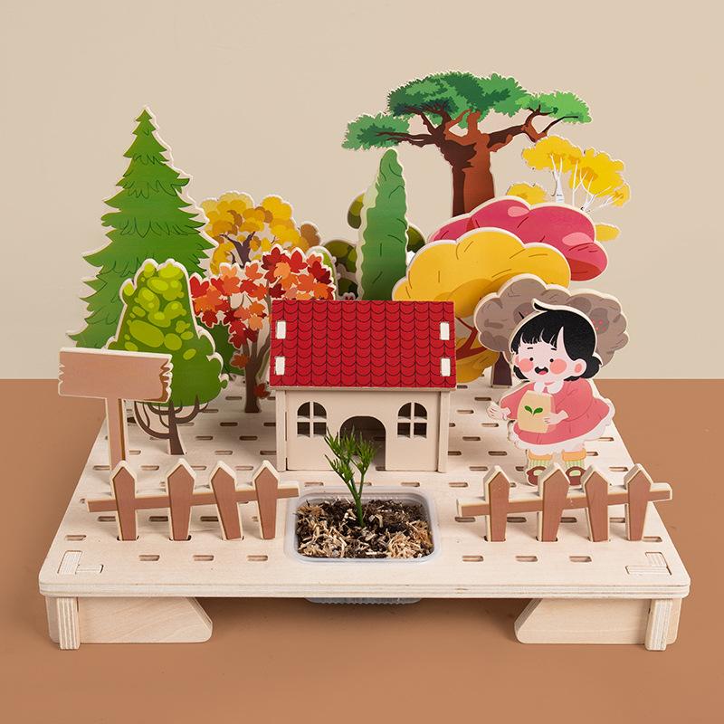 Детская имитация 3D сборка модель садового домика имитация строительного блока трехмерный пазл сцена деревянная игрушка