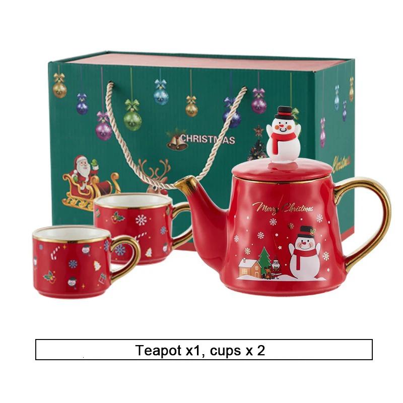 Kerst Keramiek Theeserviezen Koffiekop & Schotel Kerstman Eland Sneeuwpop Theepot en Kop Set Drinkwaren Kerstcadeau 1 Pot 2 Kopjes
