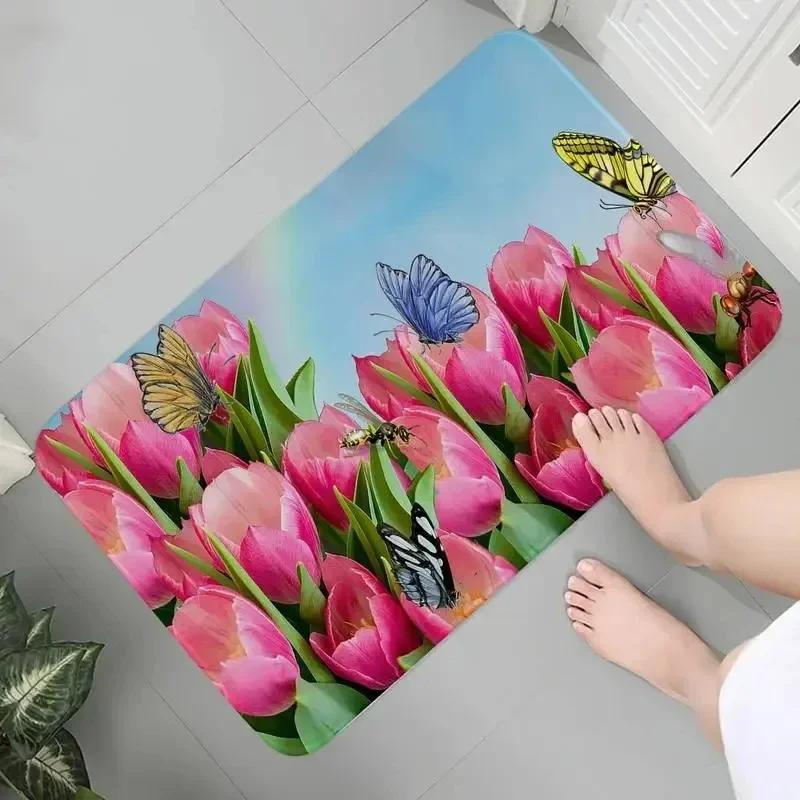 Flower Mat Pastoral 3D Door Floor Rug Anti-slip Home Hallway Bedroom Entrance Carpets Washable Bathroom Porch Decorative Doormat