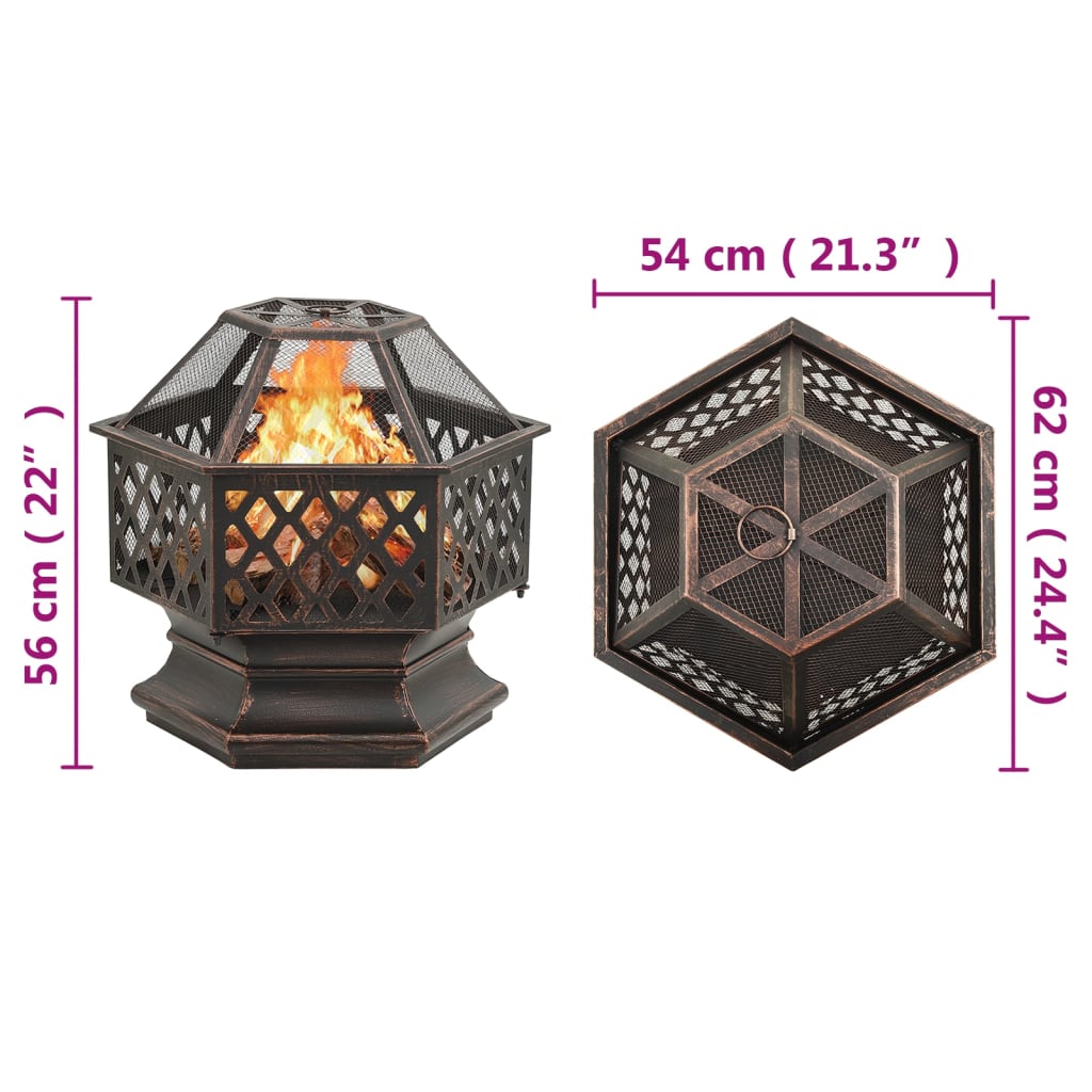 Vidaxl Rustic Fire Pit with Poker, 62X54X56 Cm, Xxl, Steel