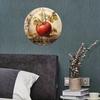2D Retro Hippie Round Wreath Metal Sign, Red Apples Green Leaves Art, Farmhouse Wall Decor for Kitchen Cafe