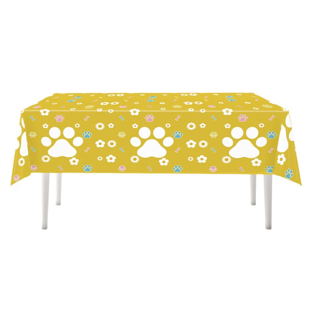 Cute Dog Paw Party Supplies: Disposable Tablecloth, Plates, Napkins, Cups, Decorations.