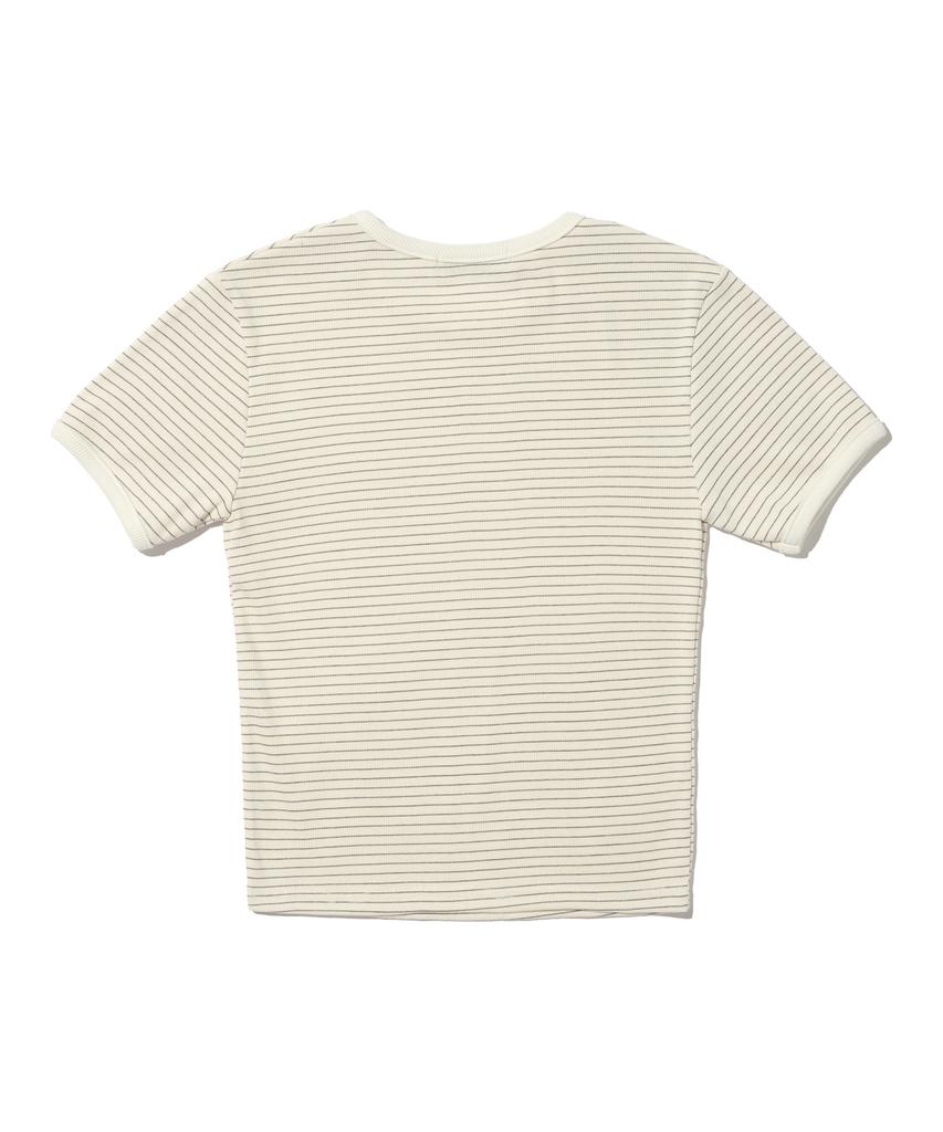 CARGOBROS FOR WOMAN French Ringer Stripe Short Sleeve T-Shirt (Beige)