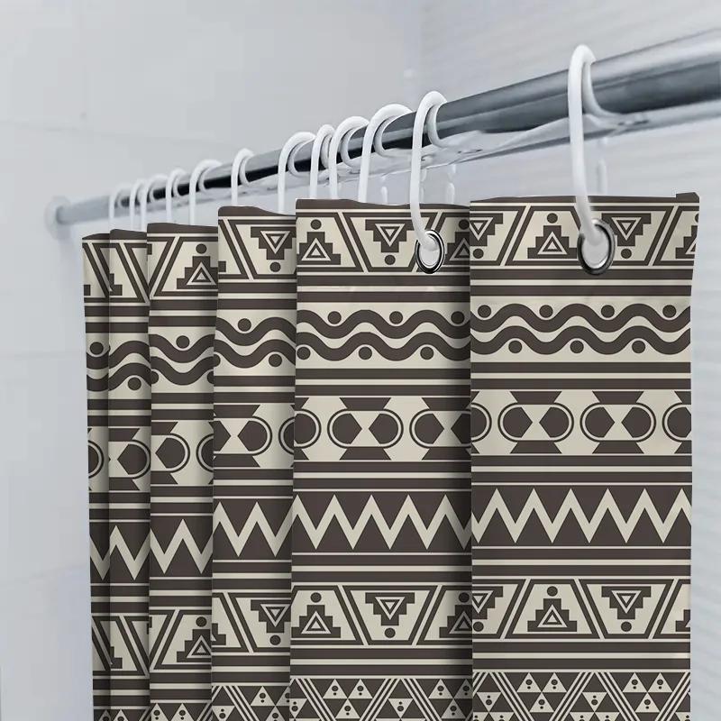 Black White Geometric Shower Curtain Bathroom Decor Waterproof Fabric Modern Design For Home