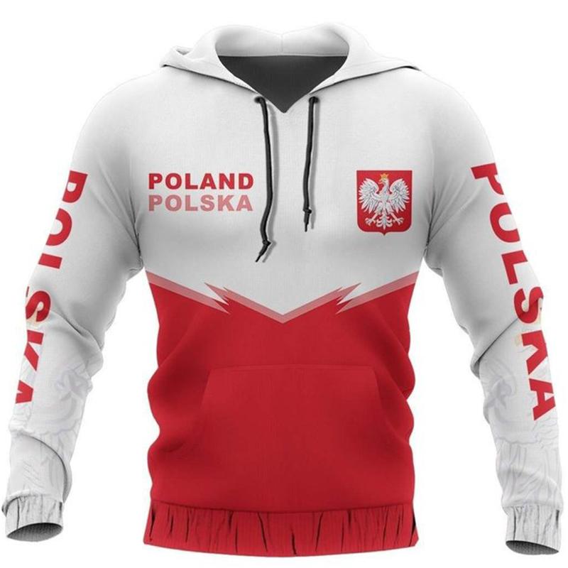 Polnische Flagge Emblem Harajuku Bedruckt Retro Mode Herren und Damen Sport Outdoor Freizeit Täglich Locker Bequem Hoodie