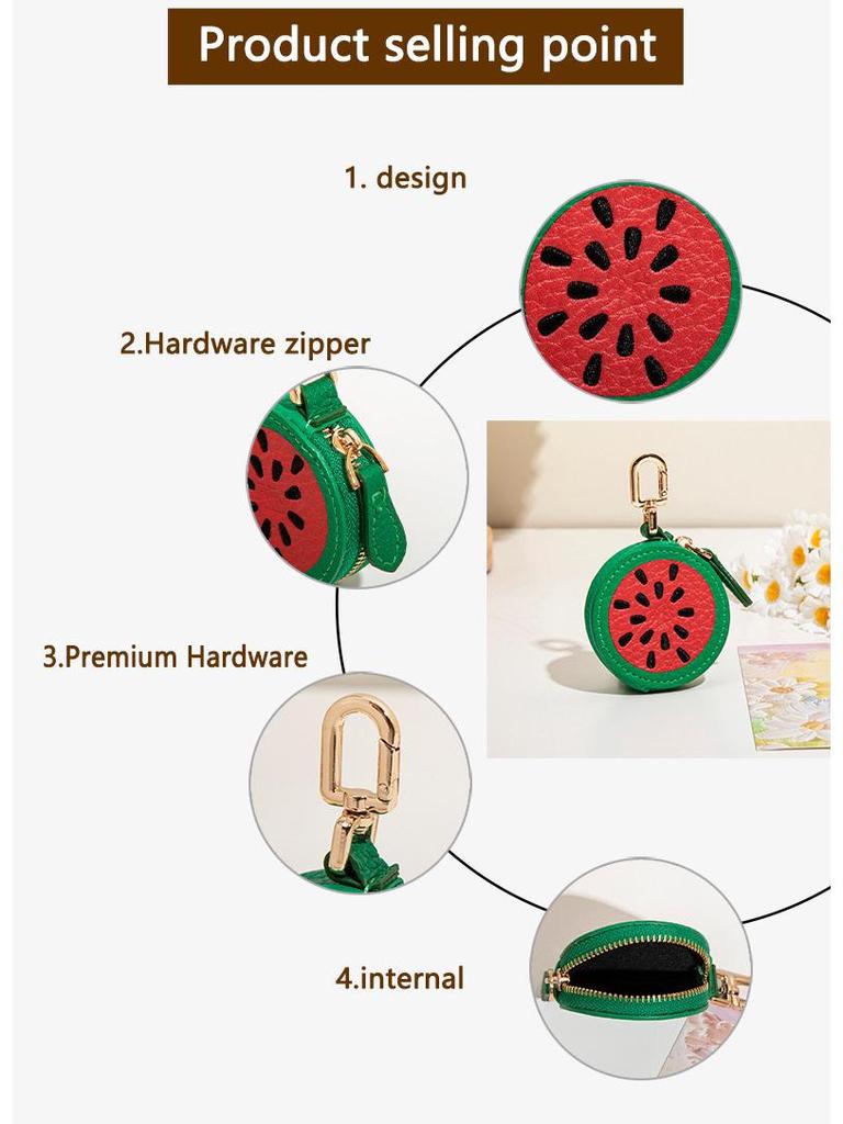 Cross-border Spot Bag Charm: Fruit Series Coin Purse, PU Leather Keychain, Earphone Bag - Small & Cute