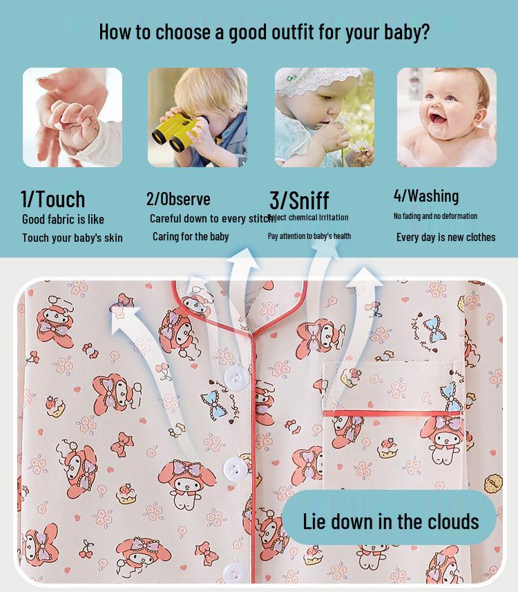 Children's Cartoon Print Pajama Set - Long Sleeve Cardigan with Turn-Down Collar, Imitation Cotton, for Spring and Autumn