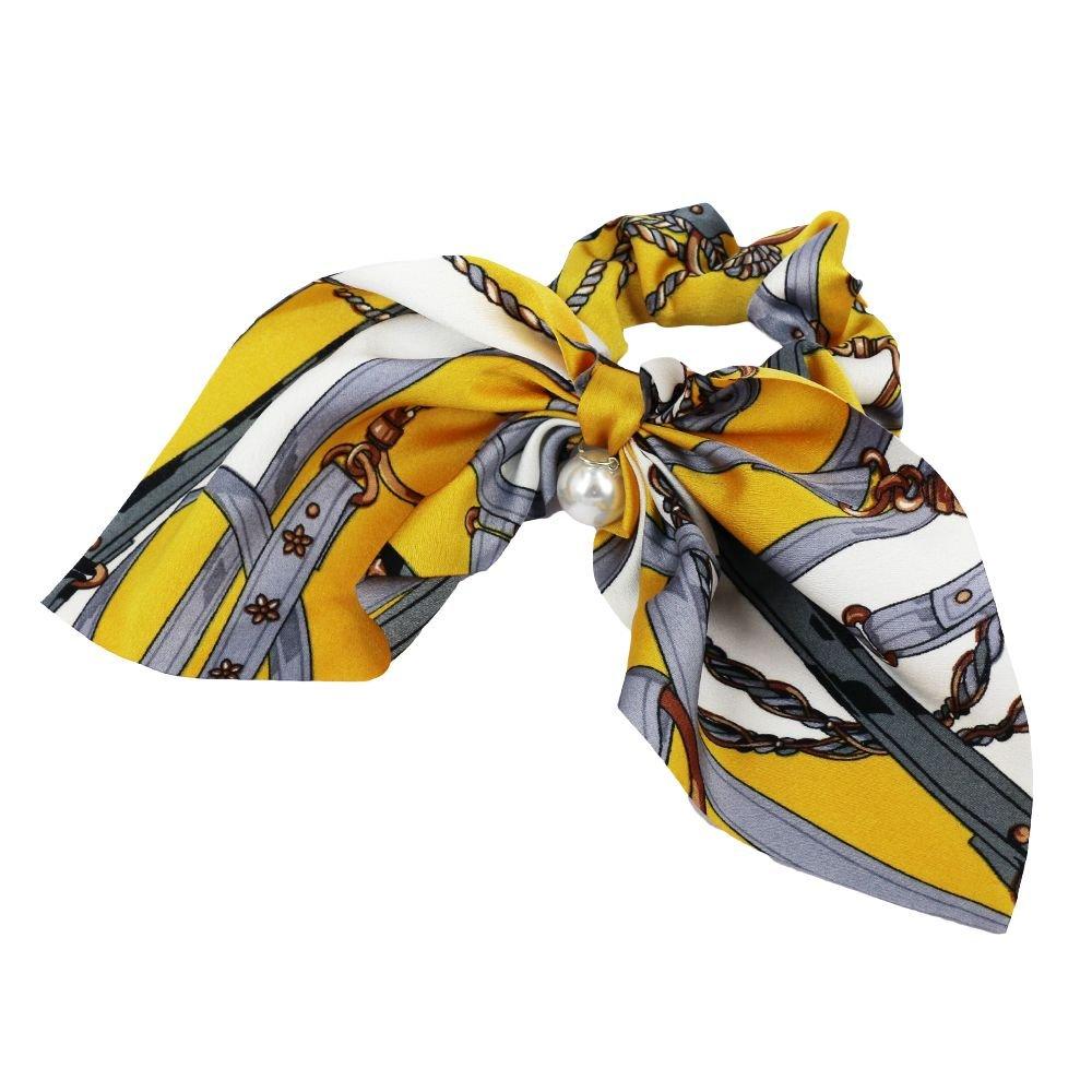 LUPIS Chouchou Scarf Hair Accessory Ribbon Pearl Volume Large/Yellow