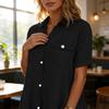 Women’s Button Down Shirt Dress with Short Sleeves Front Pockets Casual Loose Fit Tunic Knee Length