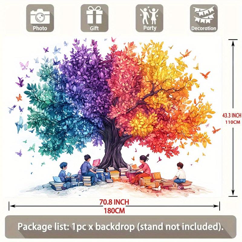 1 piece of the "All Seasons Reading Tree" party banner - Vibrant multi-color polyester fiber seasonal decoration