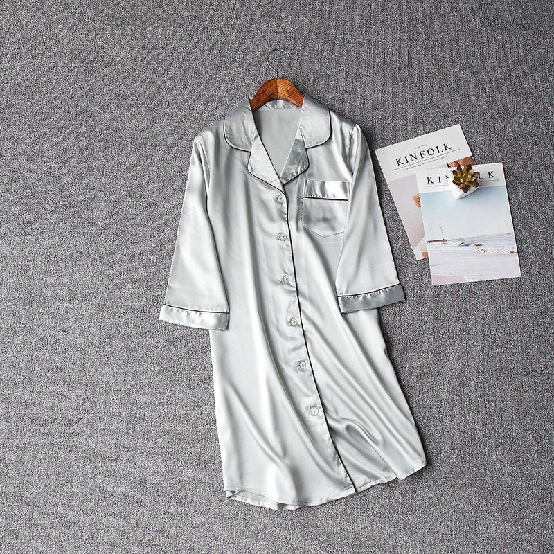 Spring/Summer 7-Sleeve Ice Silk Pajamas Shirt & Nightdress - Douyin Influencer Edition