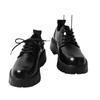 Black Leather Shoes Men's Platform Height Increase Retro Single Shoes Big Round Toe Men's Business Formal Round Scalp Shoes G2135