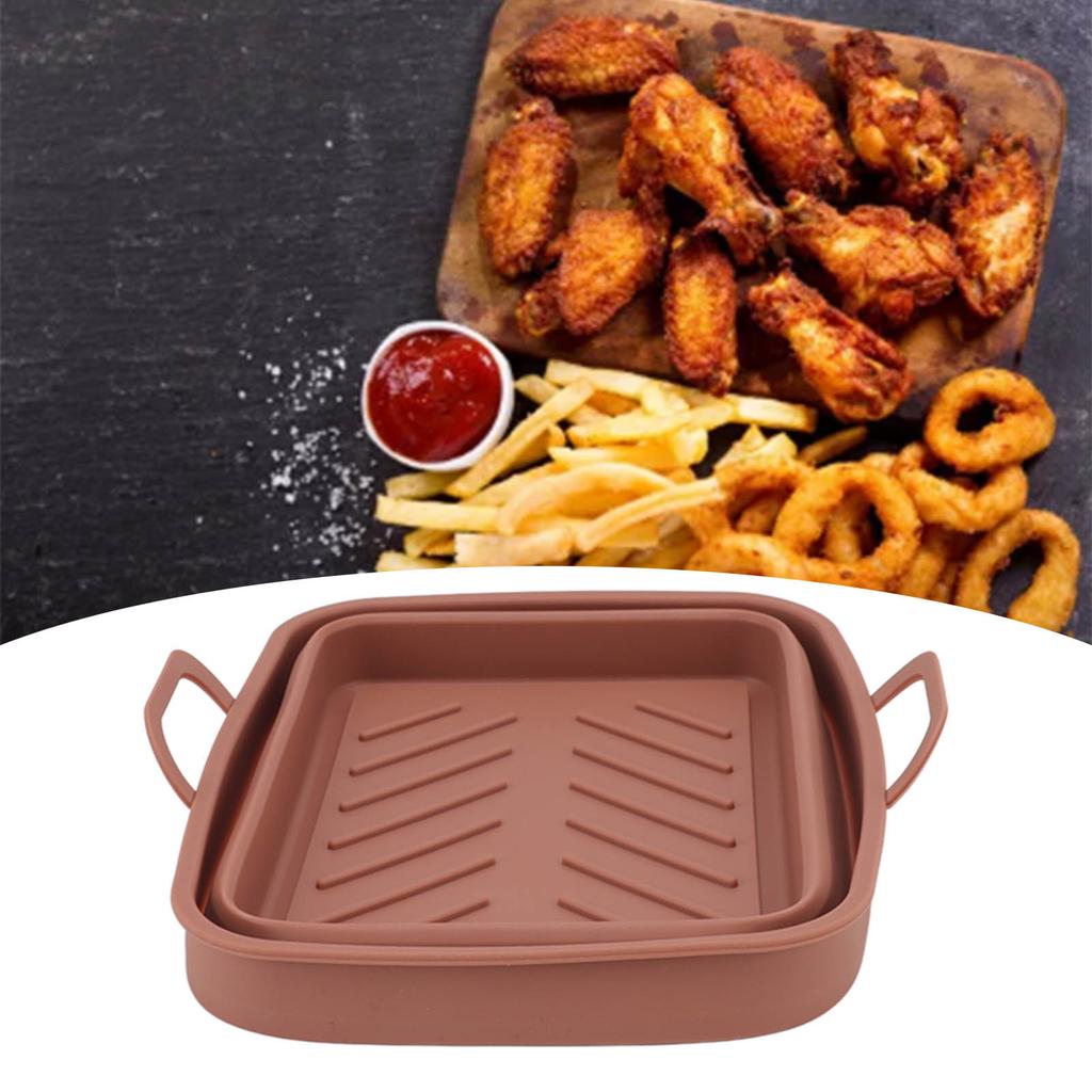 2 Pcs Silicone   Cooker Pot with Handle Rectangular Fryer Liner Tray Replacement for Kitchen Cooking Accessories