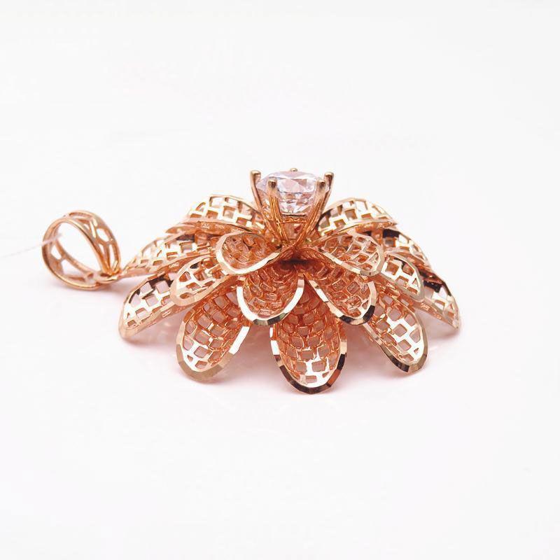 Purple Gold-Plated Rose Gold Inlaid Zircon Flower Hollow Pendant Simple Fashion Trend Personalized Color Gold Chain
