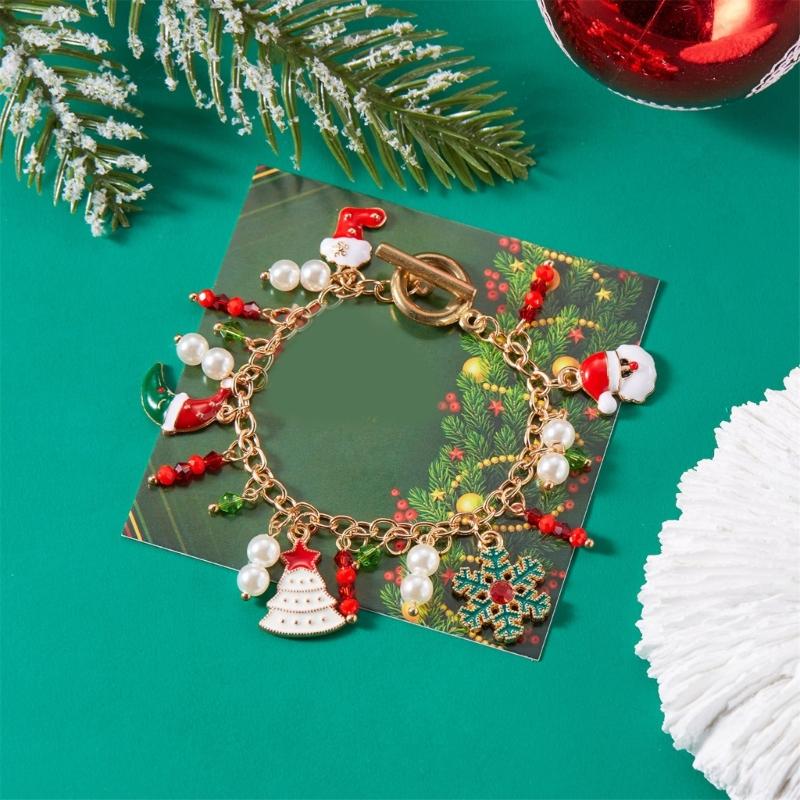 Pulseira de Pingente de Rena do Papai Noel Festiva para Árvore de Natal Corrente de Pulso de Liga Joia Pulseira Presente de Feriado para Mulheres Acessório de Festa