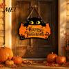 Autumn Festival Wall Ornaments Halloween Wooden Door Hanging Plaque, Printed Black Cat Pumpkin Castle Spider Web Front Cute Party Supplies Sign,