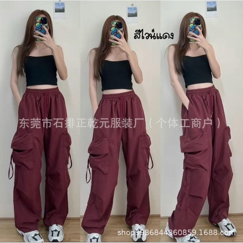 Womens Casual Straight Leg Pants Washed Cotton Loose Fit Streetwear Trousers