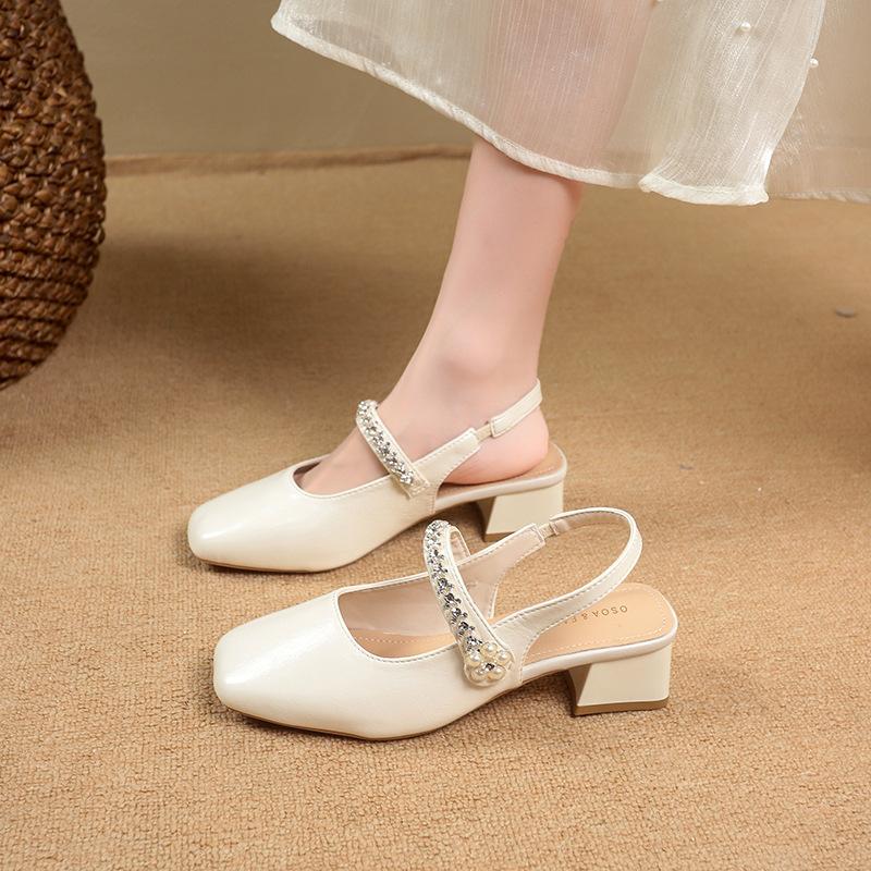 High heels thick heel medium heel bag head sandals women's new summer skirt Mary Jane single shoes