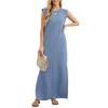 IHUASU Abiti casual con scollo a V a maniche corte con stampa tinta unita primavera estate moda donna