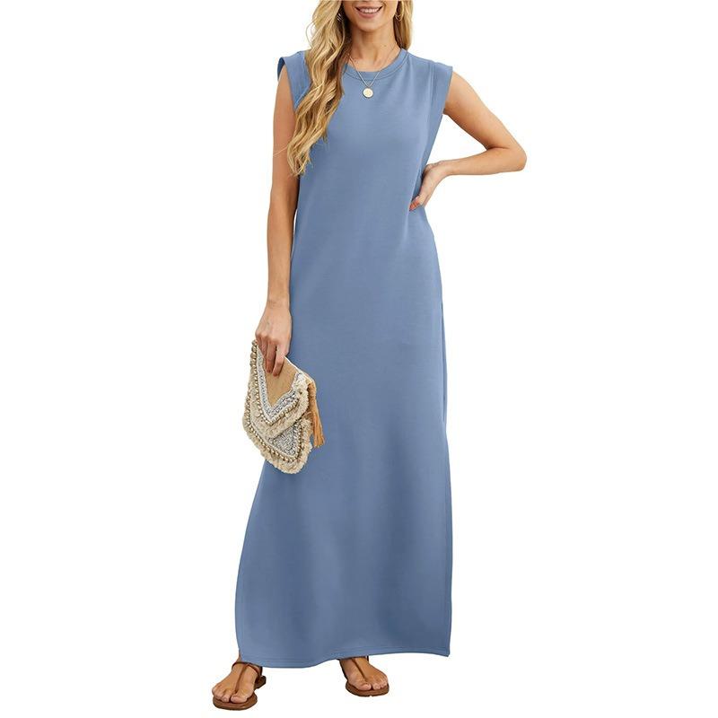IHUASU Abiti casual con scollo a V a maniche corte con stampa tinta unita primavera estate moda donna