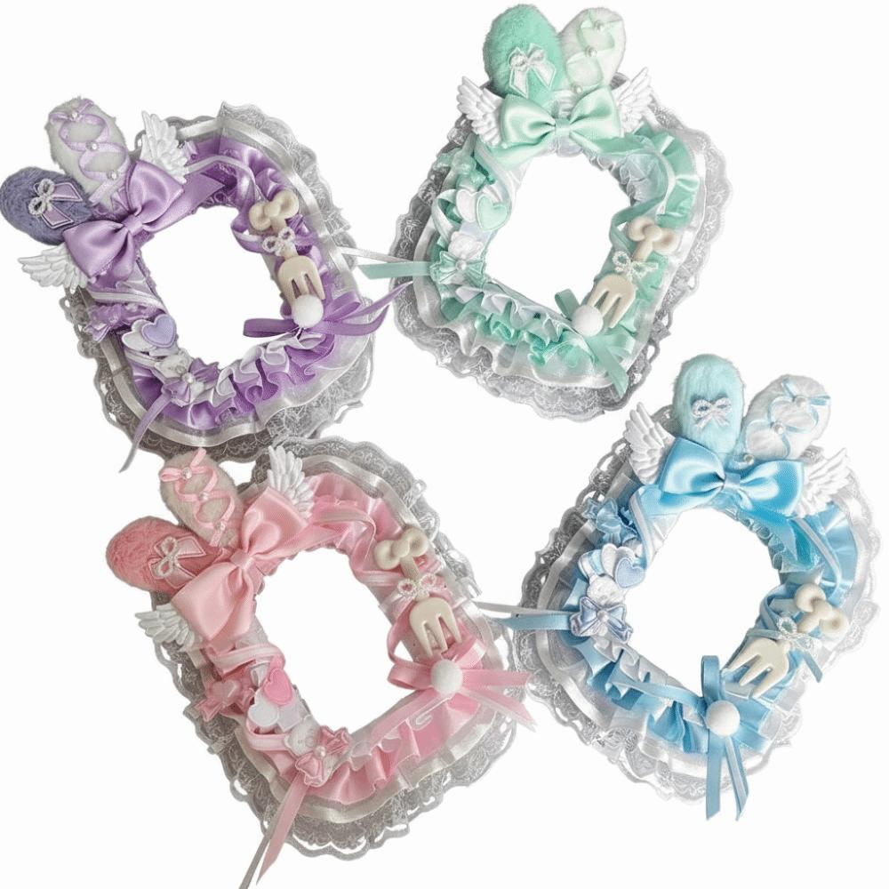 Angel Wings Card Holder Bunny Ears Design Bowknot Lace Trim Card Protector Transparent Design Bag Pendant Style Badge Holder