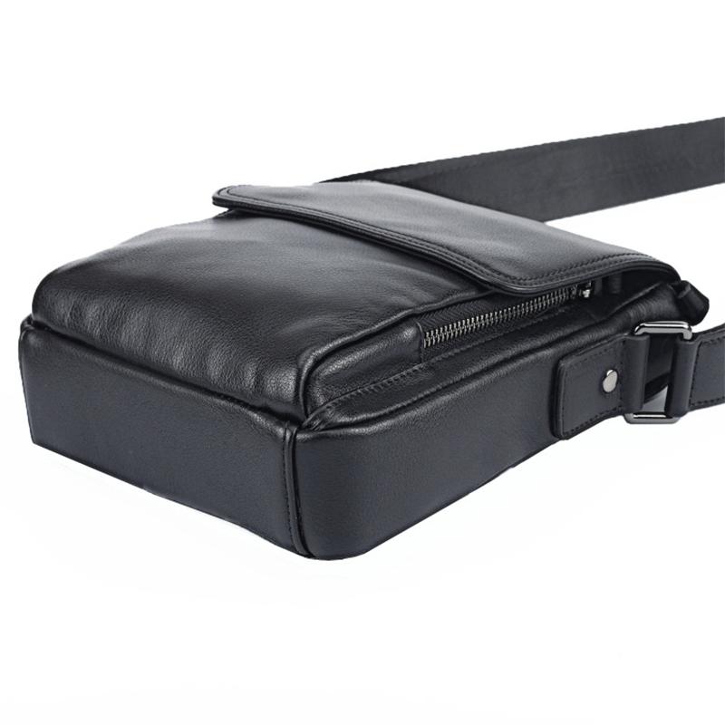 Premium Black Genuine Leather Cowhide Crossbody Bags Casual Messenger Shoulder Bag for Men Business Daily Bag