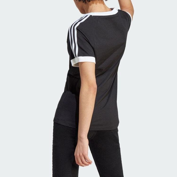 Adidas Originals Trefoil Three-Stripe Colorblock Short Sleeve T-Shirt Women Tops Black IK4051
