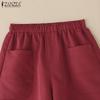 ZANZEA Women Casual Elastic Waist Loose Summer Shorts with Two Pockets