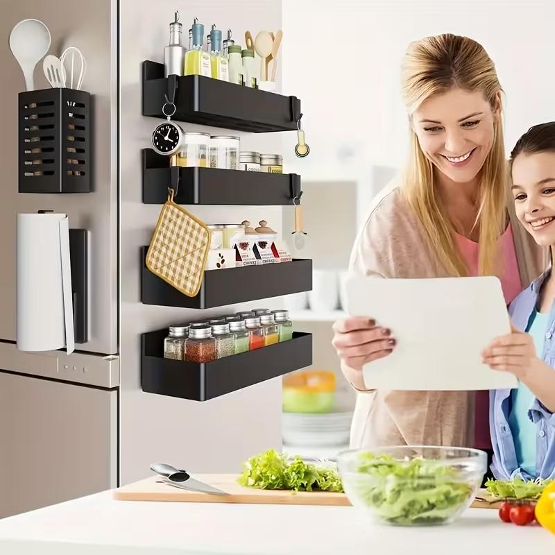Magnetic Storage Basket Refrigerator Side Organizer Plastic Spice Rack for Kitchen Microwave Washing Machine No Drilling