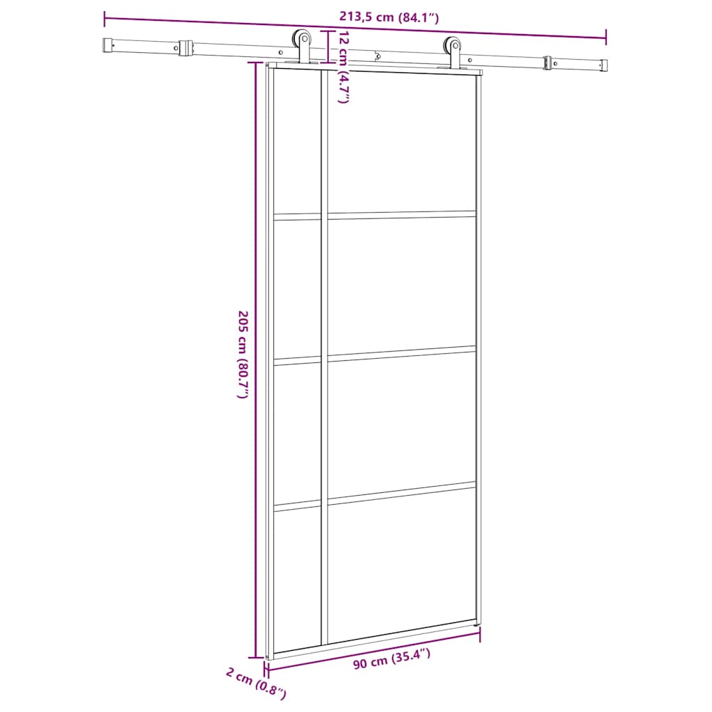 Vidaxl Sliding Door With Hardware, 90X205 Cm, ESG Glass And Aluminum