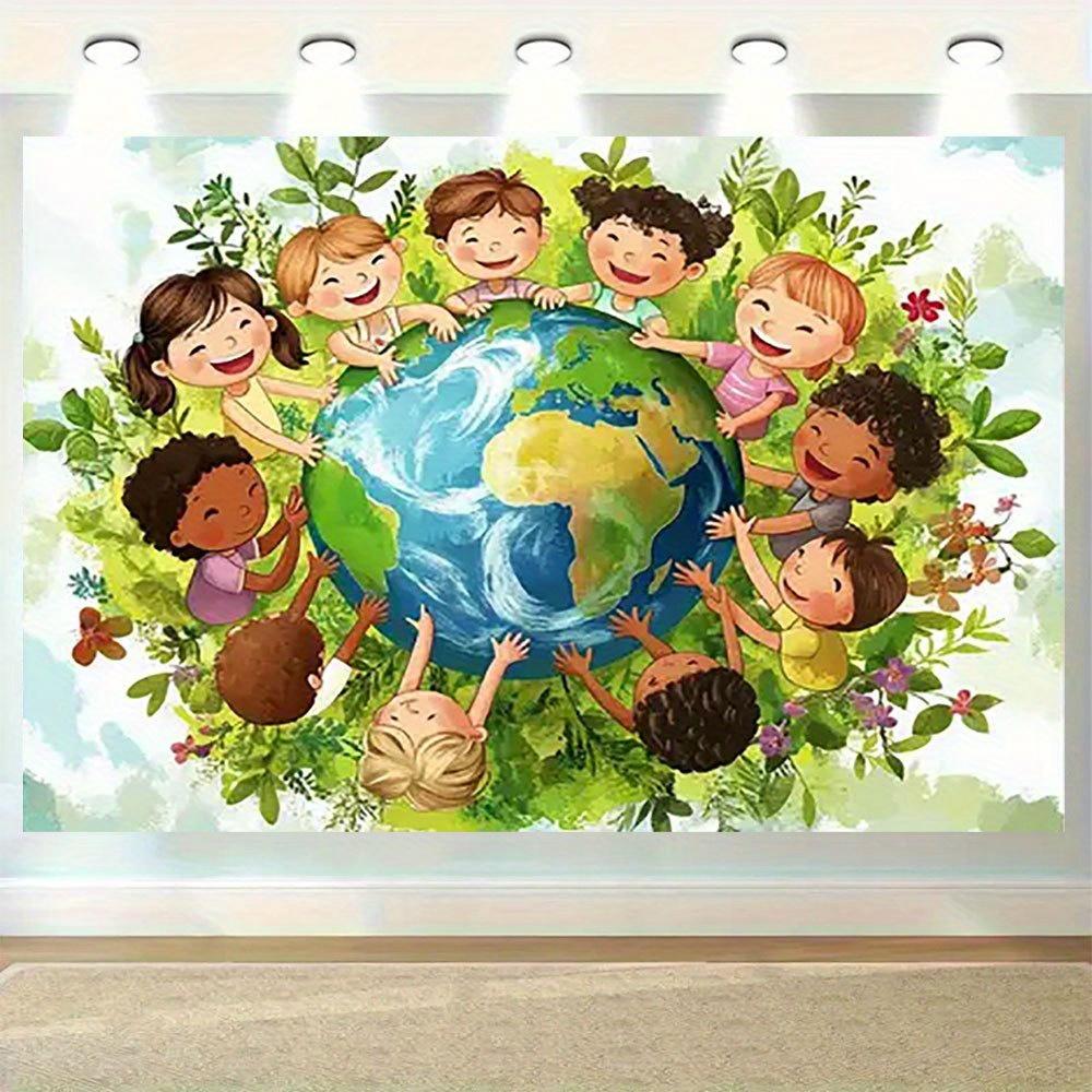 

Веселый художественный гобелен сообщества Vikama с узором «Забота о Земле» Настенный баннер Идеально подходит для украшения стильных и информативных пространств 74x94cm(29x37in)