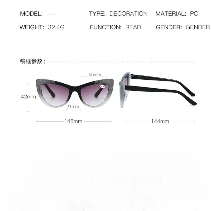 Módní nové kočičí brýle na čtení Luxusní sluneční brýle Módní a jedinečné Brýle s vysokým rozlišením na dalekozrakost To+3.5+4.0