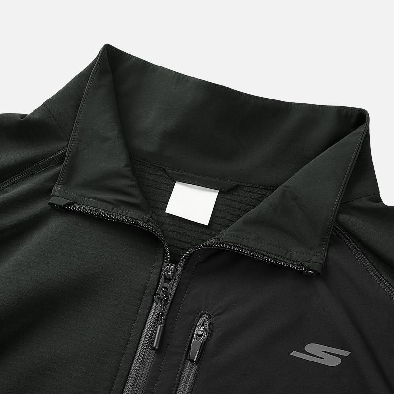 Skechers Comfortable Soft Stand Collar Zipper Long Sleeve Jacket Men Jackets Carbon-Black P424M214-0018