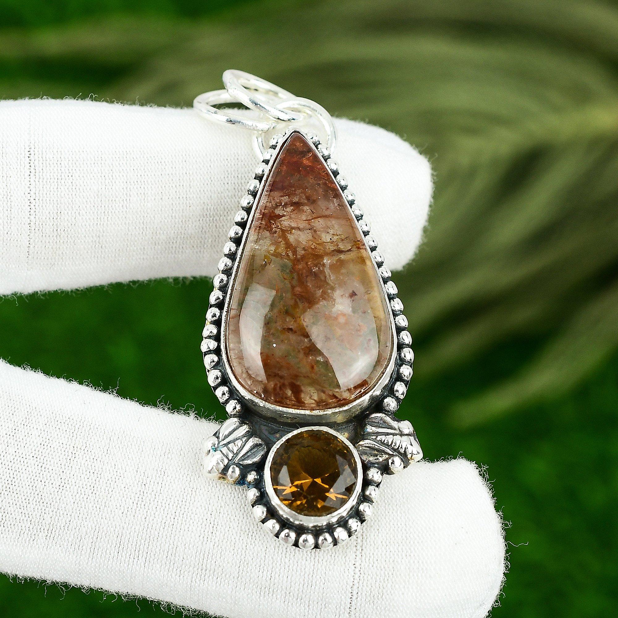 

Natural Elestial Quartz Honey Topaz Bezel Sister Pendant Jewelry Sterling Silver