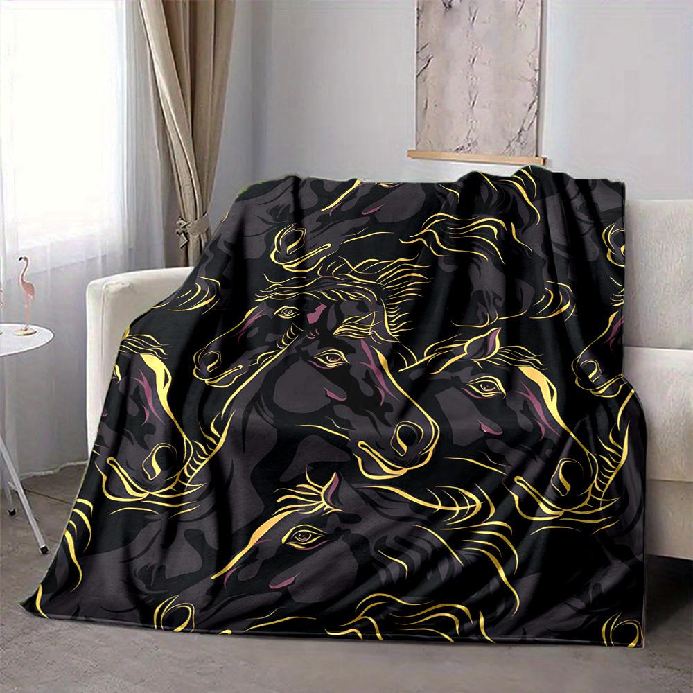 1pc Horse Pattern Print Blanket   Lightweight Flannel Throw Blanket For Sofa, Bed, Living Room, Office, Outdoor Travel, Camping