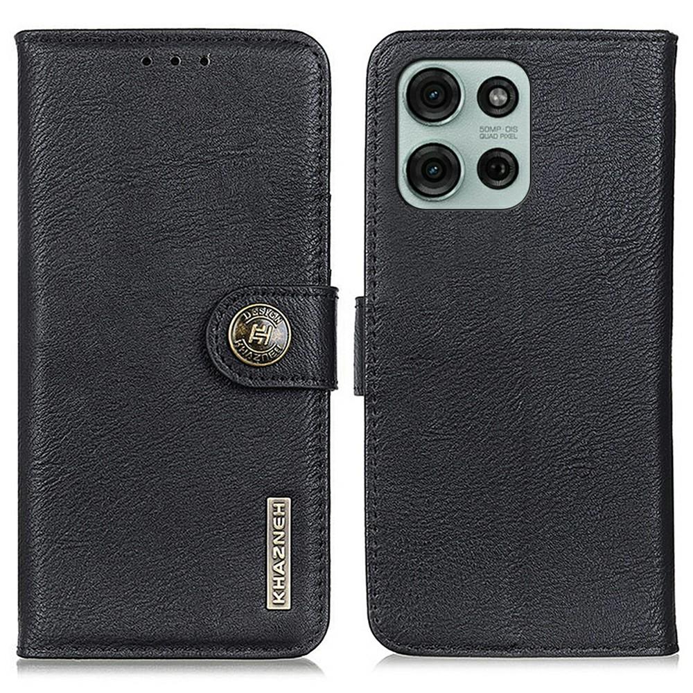 

KHAZNEH For Motorola Moto G75 5G Wallet Case Cowhide Texture Leather Flip Phone Cover Black