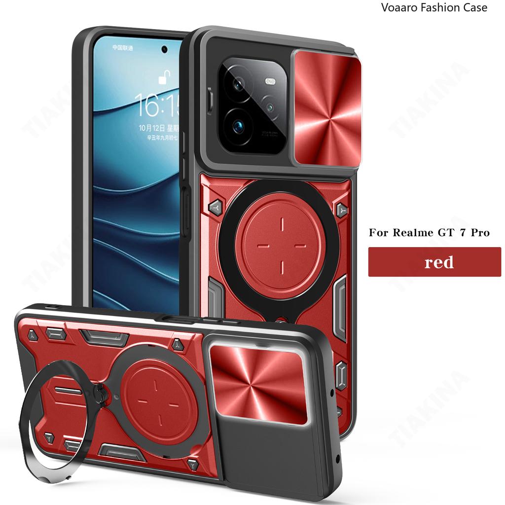 Slide Lens Push Window Armor Funda for OPPO Realme GT 7 Pro 5G Case for Realme GT7 Pro 5G Case Magnetic Rotate Ring Stand Cover