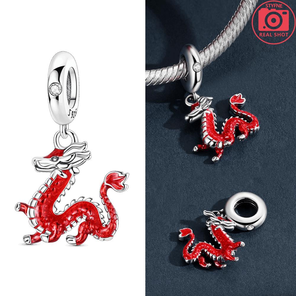 Authentic copper Red Heart Love Zircon Cat for New Year Christmas Lovely Bead Charms Compatible With Bracelets Delicate Accessory Jewellery Gift