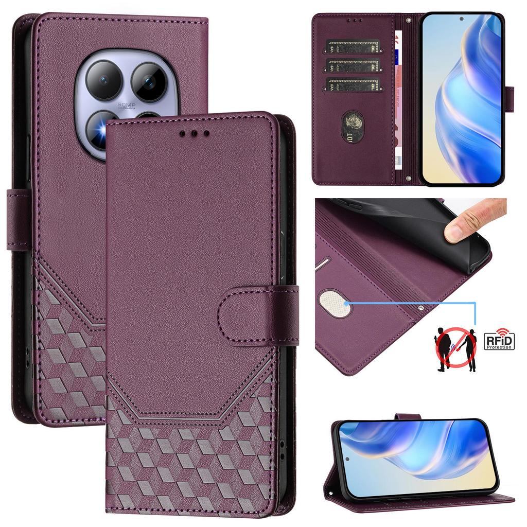 For Xiaomi Redmi Note 15 Pro 5G Case Imprinted Honeycomb RFID Blocking Leather Phone Cover with Strap
