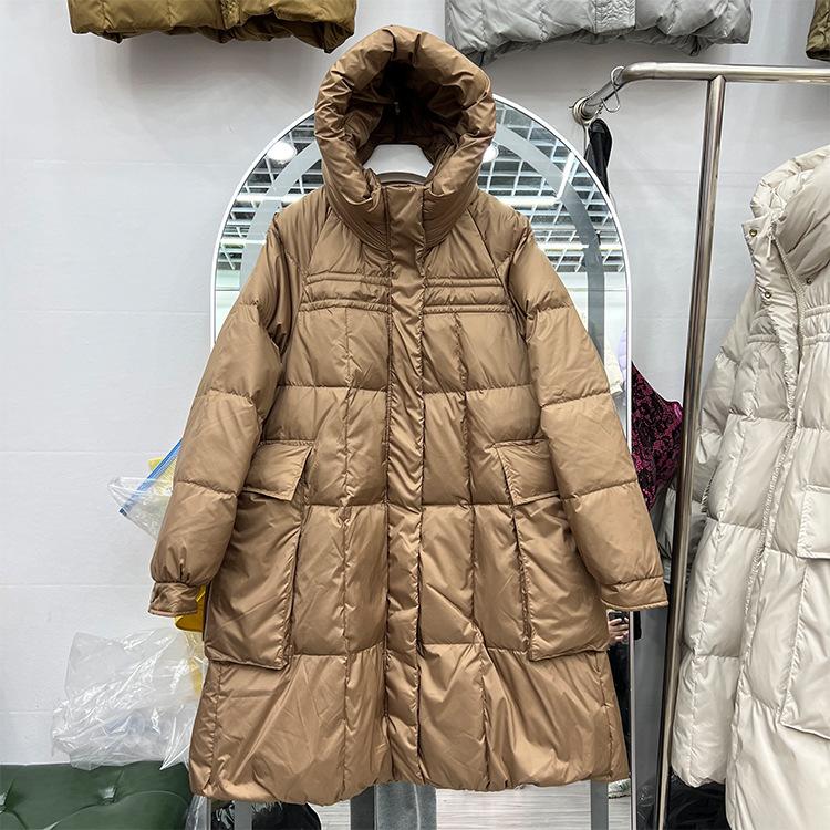 

Корейська версія, вільний середній і довгий жіночий пуховик 2024 року, нова зимова потовщена біла куртка з капюшоном і довжиною до колін Tide L