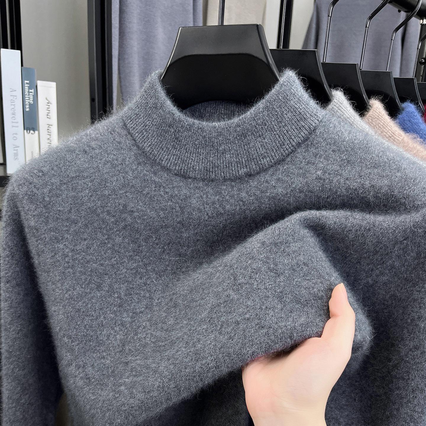 Men s 100% Wool Velour Knit Sweater - Half-High Collar, Solid Color, Versatile Autumn/Winter Base Layer 4XL/190 (180-200 jin)