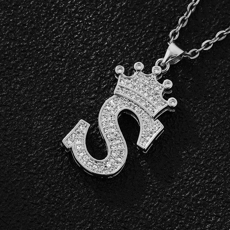 Fashion Luxury A-Z Crown Alphabet Pendant Chain Necklace Punk Style Lucky Initial Name  Best Party Wedding Birthday Gift
