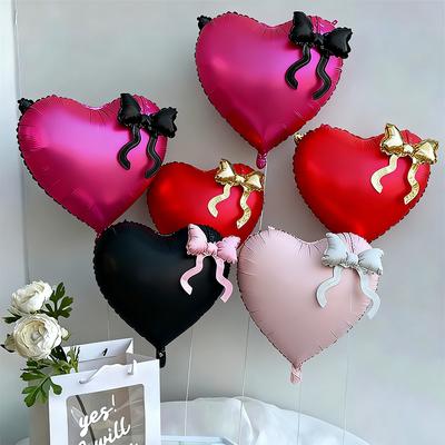 22inch Pink Red Black Heart Shaped Foil Balloons with Bow Valentines Day Wedding Party Decorations Birthday Baby Shower Balloons