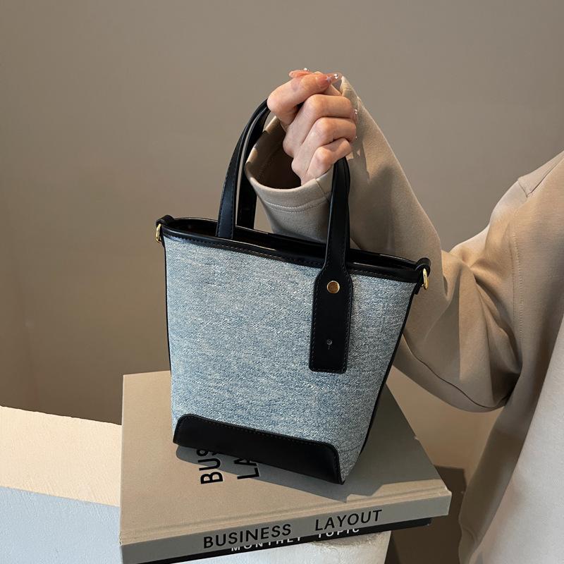Denim contrasting small bag women's summer new portable bucket bag texture fashionable commuter messenger bag