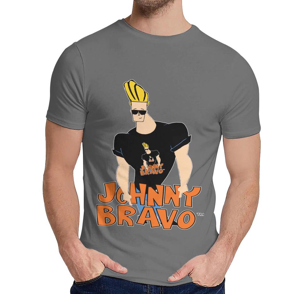 Rundhals Johnny Bravo Brille Cartoon T-Shirt Grafikdruck Unisex Reines Baumwoll-T-Shirt Heiß