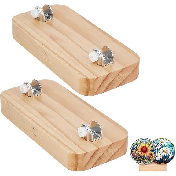 PH PandaHall Wood Display Stand Easel for Stained Glass Piece, 2.8" Rustic Fused Glass Art Base Decorative Plate Stand Holder for Ceramic Tiles,