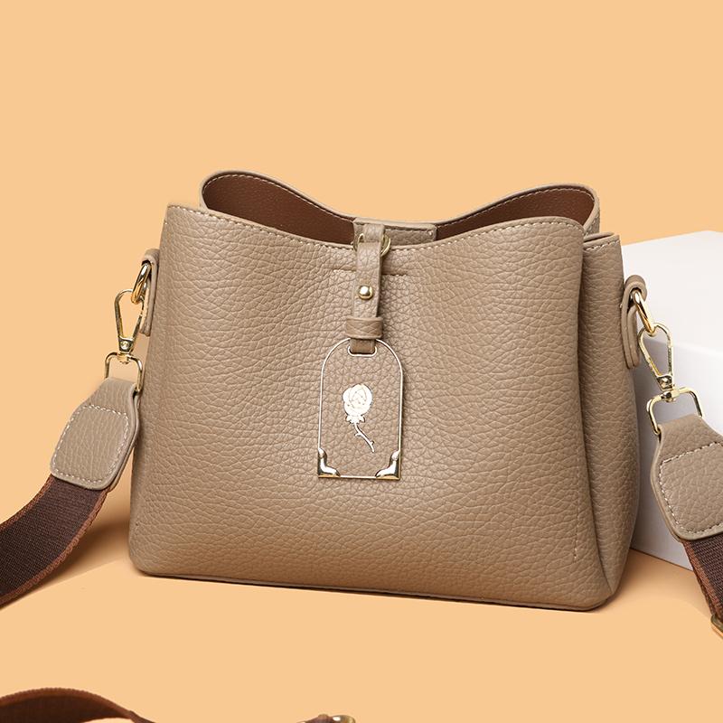 New Luxury Casual Shoulder Bag Women‘s PU Leather Crossbody Purse Large Capacity Small Bucket Tote Fashi Solid Color Handbag