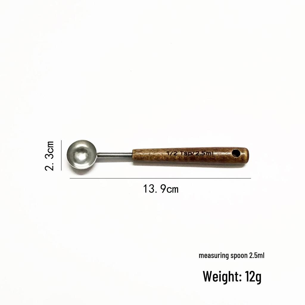 Multifunctional Oak-Handled Stainless Steel Measuring Spoon for Kitchen Baking
