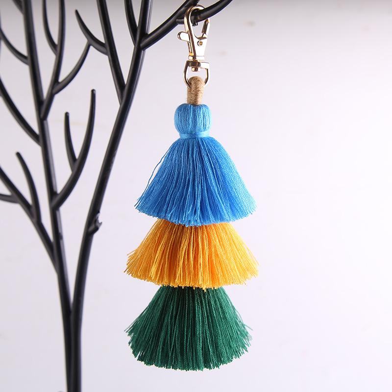 Three-layer Cotton Tassel Bag Hanger Decoration with Ethnic Style Keychain In Bohemian Style - Three-layer Tassels Pendant