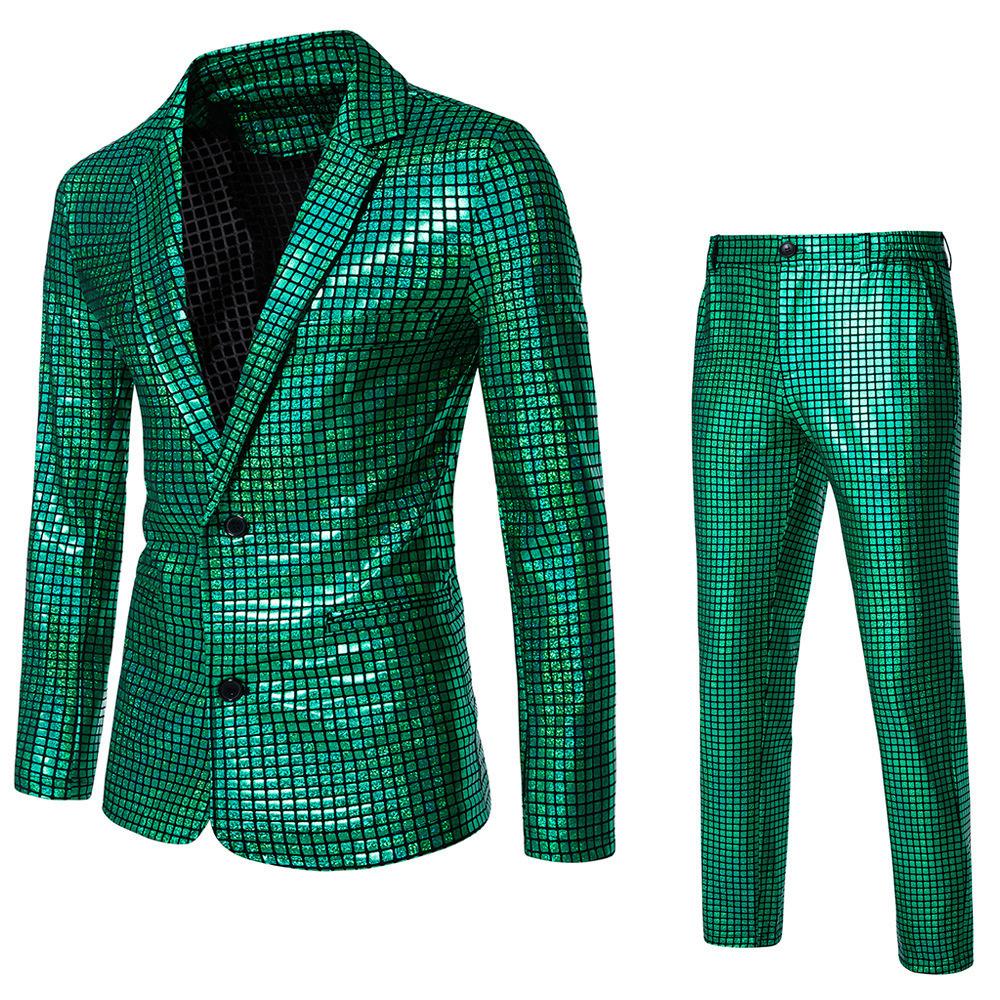 Men's Shiny 2 Pieces Suits Blazer Pants Terno Masculino Fashion Party DJ Club Dress Tuxedo Suit Men Stage Singer Clothes
